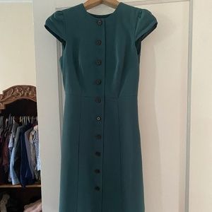 J.Crew Green Button Front Cap Sleeve Dress